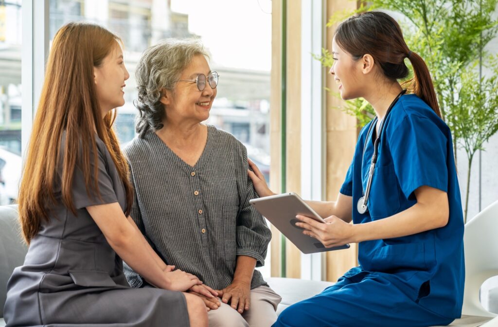 A nurse practitioner reassures a patient seeking chronic pain management.